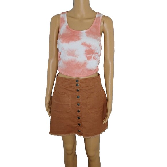 Madewell Mini Skirt Cotton A-Line Button Up Fringed Bottom Raw Hemline Size 6 - Picture 3 of 5